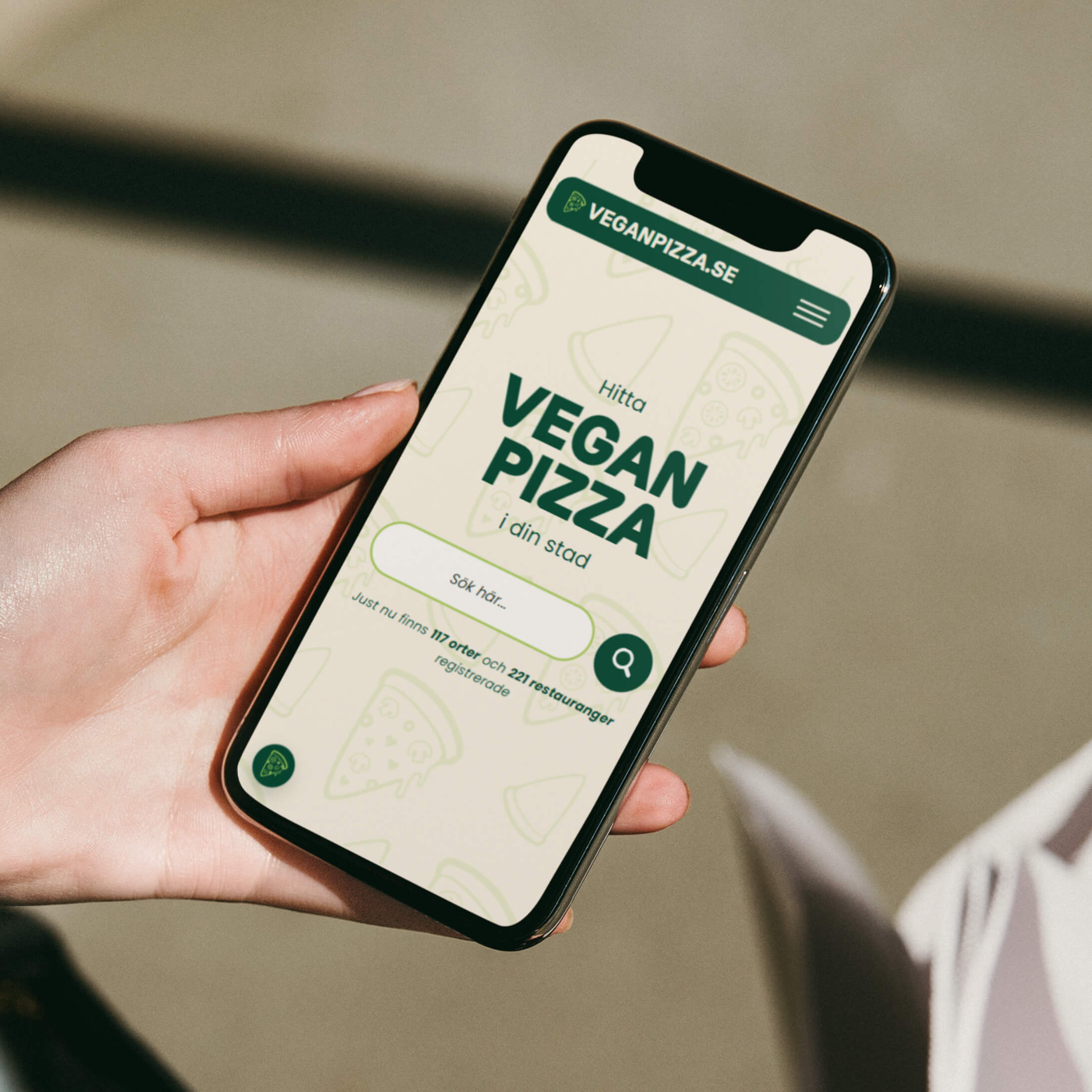 Veganpizza.se på mobiltelefon